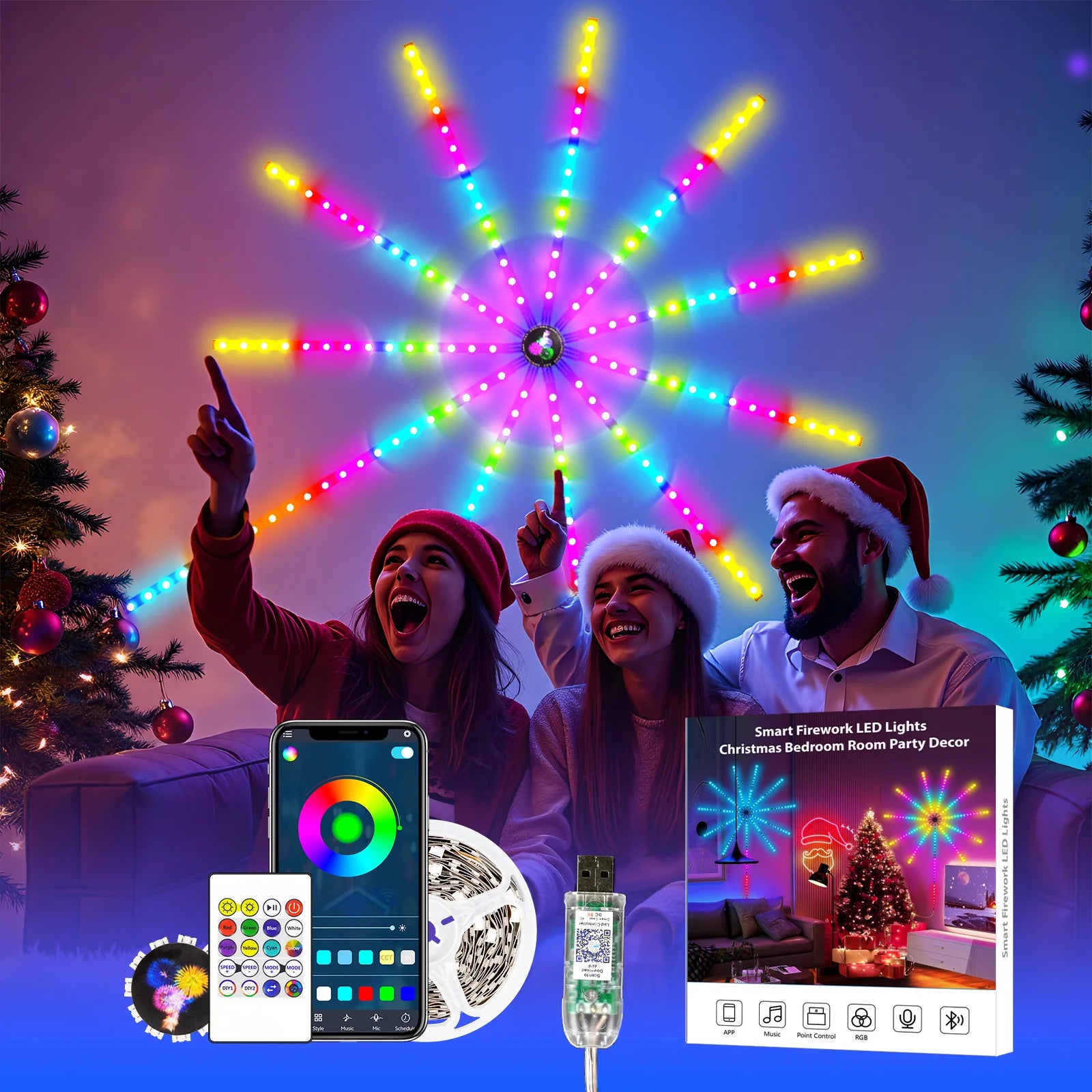 5V 5050 USB RGBIC Dream Multi Color Changing Wall Decor Music Sync IR Remote Blue Tooth Smart App Fireworks LED Strip Lights