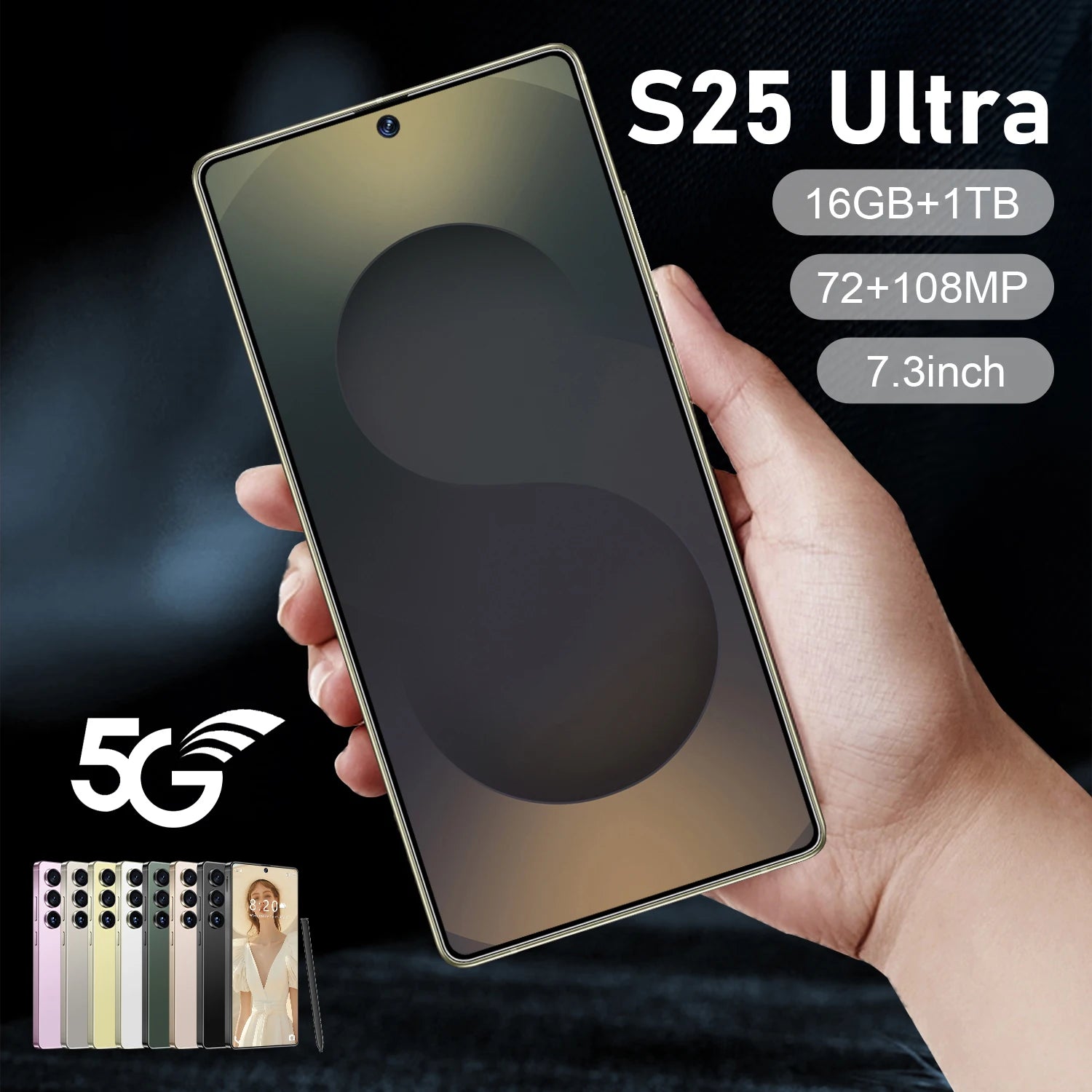 Global Version S25 Ultra 5G Smartphone Android 16 16GB+1TB 7.3 Inch 72+108MP HD Beauty Camera Unlocked Gaming Mobile Phone