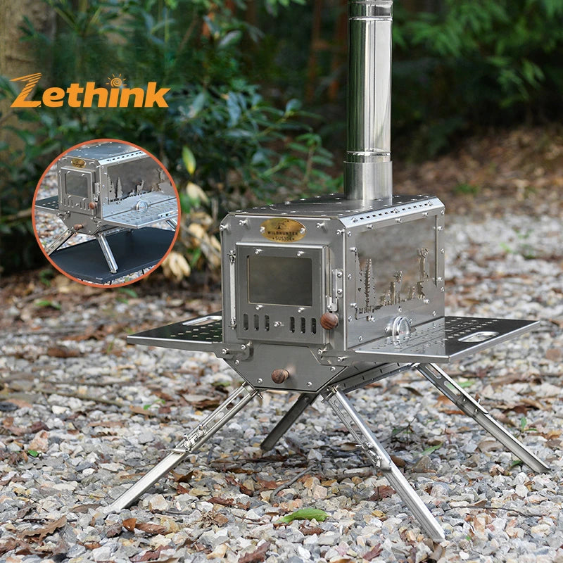Outdoor Camping Elf Wood Stove Tent 304 Stainless Steel Folding Oven with 10L Boiling Water Capacity