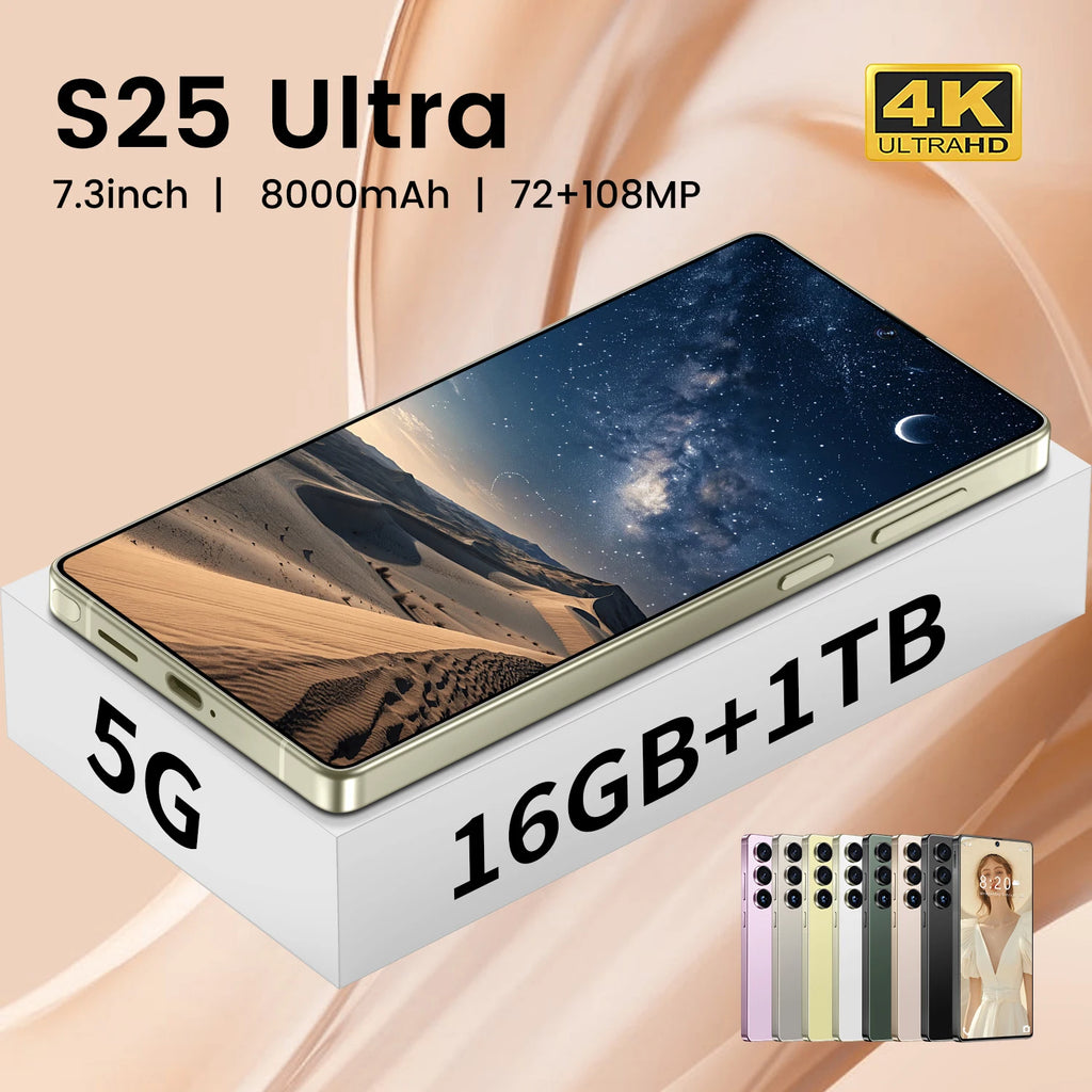 Global Version S25 Ultra 5G Smartphone Android 16 16GB+1TB 7.3 Inch 72+108MP HD Beauty Camera Unlocked Gaming Mobile Phone
