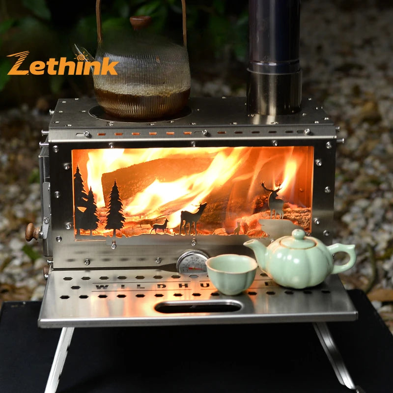 Outdoor Camping Elf Wood Stove Tent 304 Stainless Steel Folding Oven with 10L Boiling Water Capacity