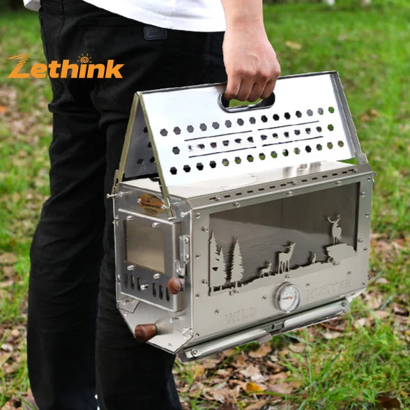 Outdoor Camping Elf Wood Stove Tent 304 Stainless Steel Folding Oven with 10L Boiling Water Capacity