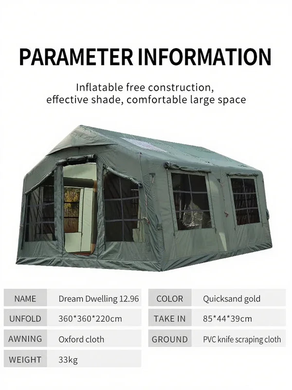Air Inflatable Tents 12.96 ㎡ Suitable for 6 to 9 Person Large Space Factory Price Waterproof Oxford Camping Inflatable Tent