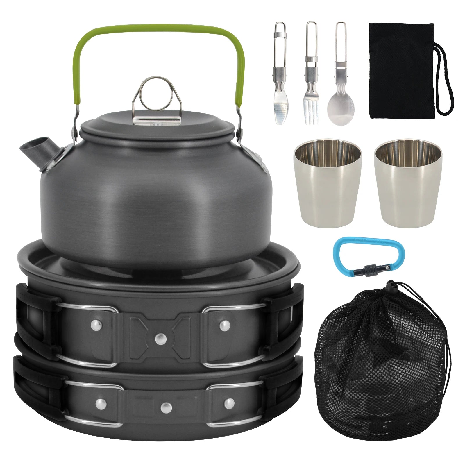 11piece Induction Compatible Outdoor Cookware Set with Stainless steel cup for Easy Backpacking Picnic & Camping