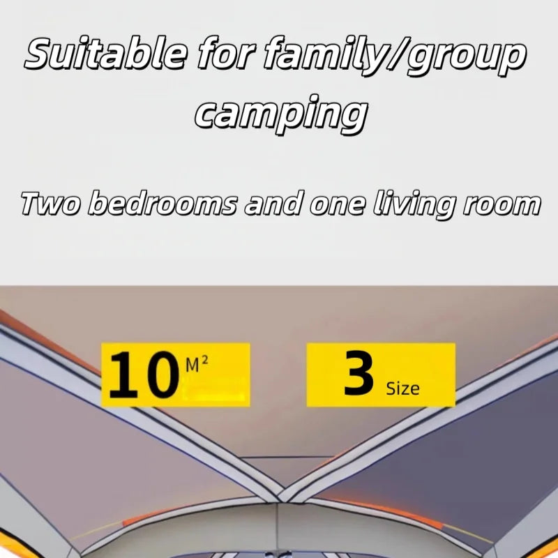 Large Space Waterproof Four-Season Outdoor Camping Tent One Bedroom One Living Room 210D Oxford Iron Frame
