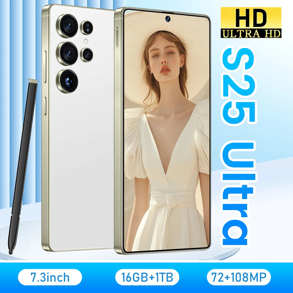 Global Version S25 Ultra 5G Smartphone Android 16 16GB+1TB 7.3 Inch 72+108MP HD Beauty Camera Unlocked Gaming Mobile Phone