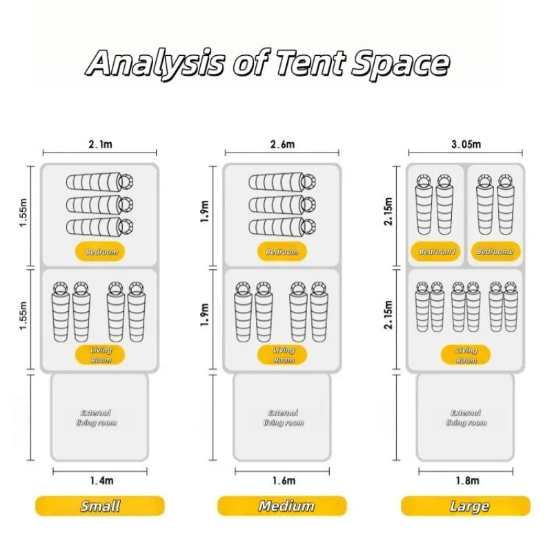 Large Space Waterproof Four-Season Outdoor Camping Tent One Bedroom One Living Room 210D Oxford Iron Frame