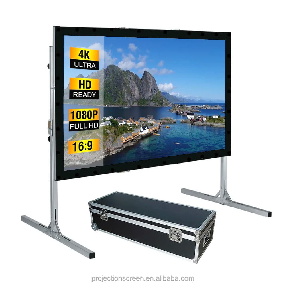 150 Inch Foldable Fast Fold Projection Screen Floor Standing Home Theater Office 4:3 4K Portable White Outdoor Projector Screen