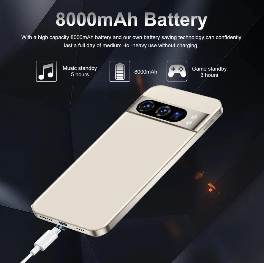 Hicyber P9 Pro Gaming Large Screen Phone with 108MP Camera LTE 16GB+1TB RAM/ROM Android 14 Display Face Recognition & Dual SIM