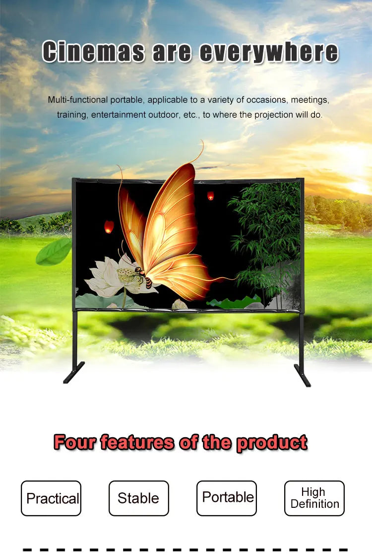150 Inch Foldable Fast Fold Projection Screen Floor Standing Home Theater Office 4:3 4K Portable White Outdoor Projector Screen