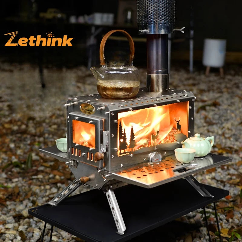 Outdoor Camping Elf Wood Stove Tent 304 Stainless Steel Folding Oven with 10L Boiling Water Capacity