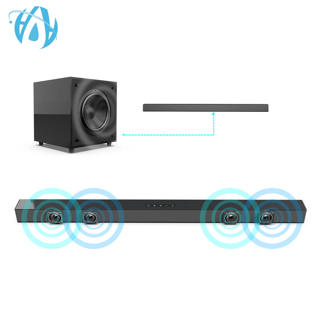 Audio Signa FM Ultra-Slim TV Sound Bar Wireless Subwoofer, Includes ARC & Optical Cables, Bluetooth Enabled, Black