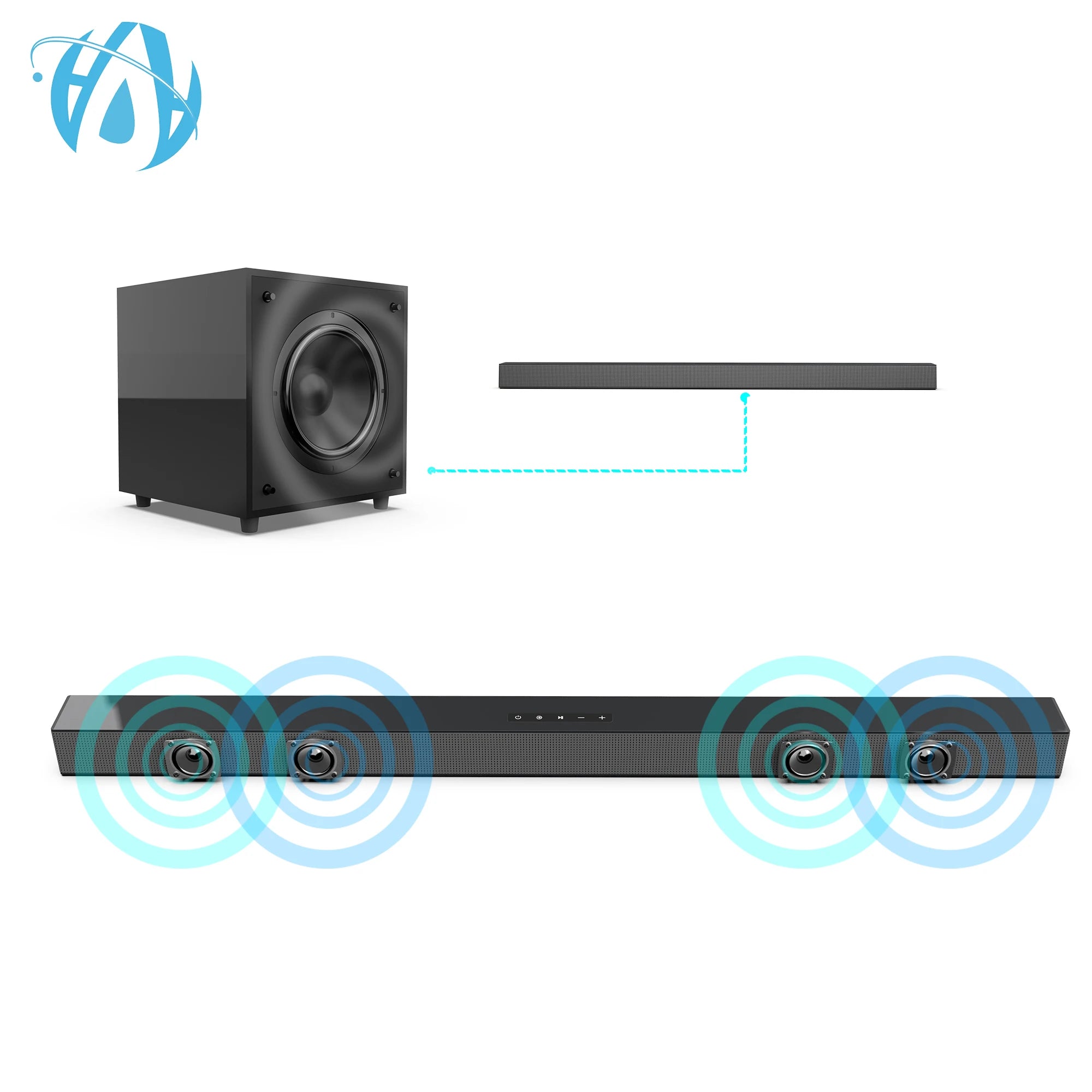 Audio Signa FM Ultra-Slim TV Sound Bar Wireless Subwoofer, Includes ARC & Optical Cables, Bluetooth Enabled, Black