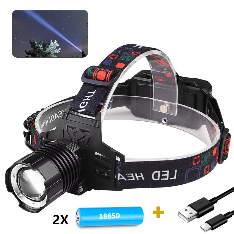 30W Wholesale LED Headlamp Rechargeable Night Climbing Long-range Strong Headlight Accessories  for Cycling Fishing Camping