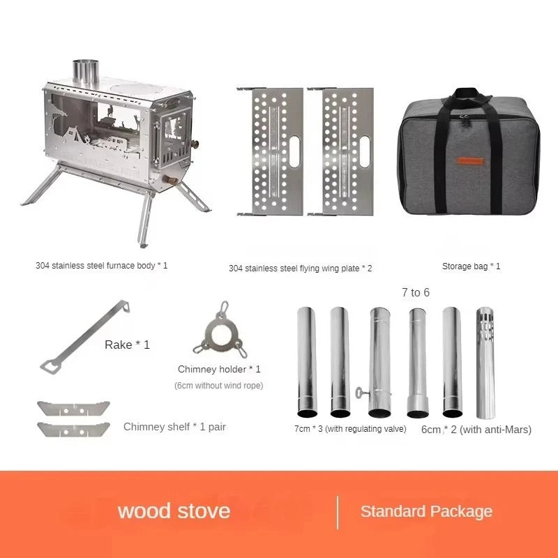Outdoor Camping Elf Wood Stove Tent 304 Stainless Steel Folding Oven with 10L Boiling Water Capacity