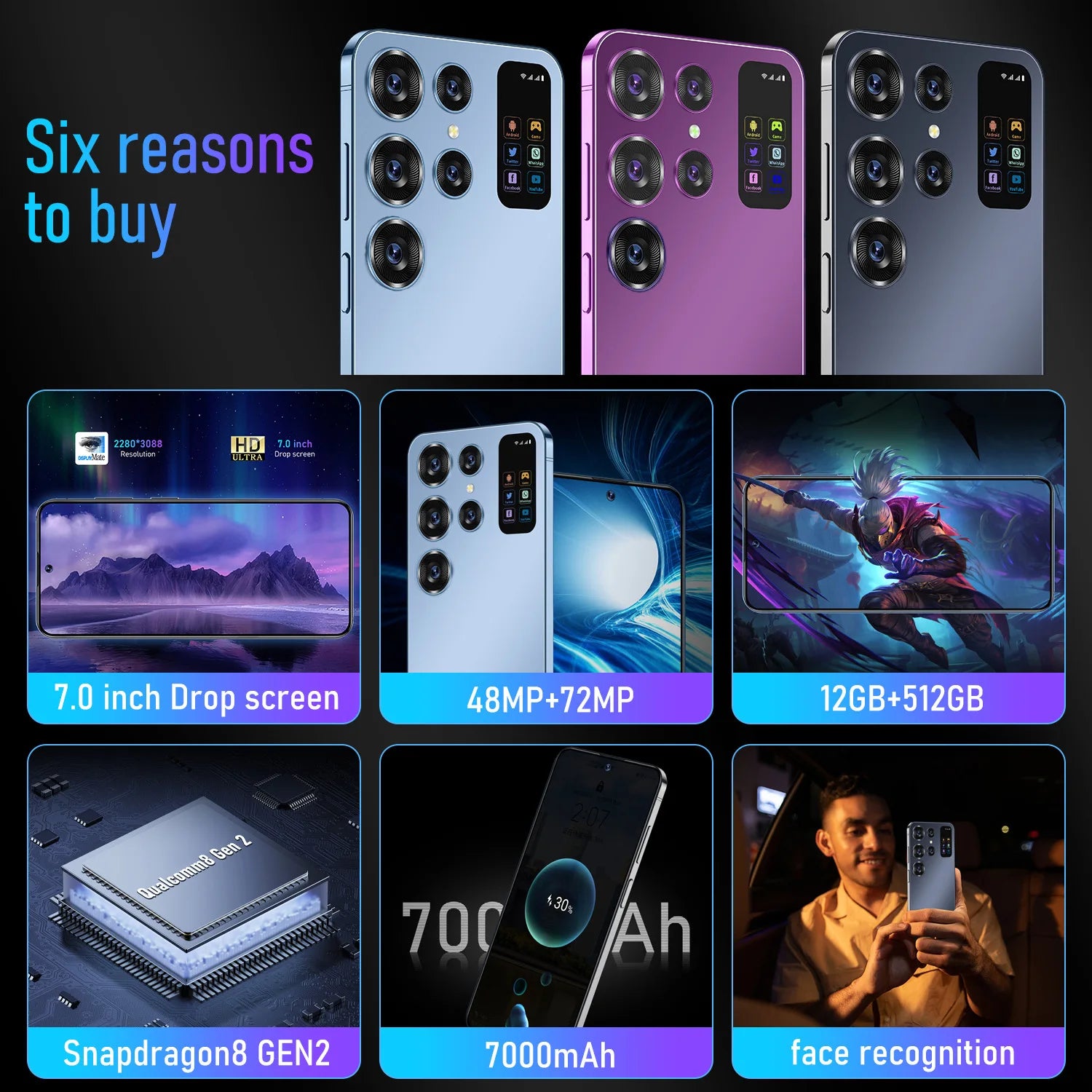 New Hot-Selling 5g Smartphone 7.3inch Dual Sim Card Dual Standby Mobile Phone