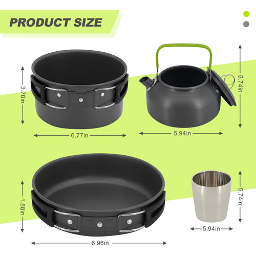 11piece Induction Compatible Outdoor Cookware Set with Stainless steel cup for Easy Backpacking Picnic & Camping