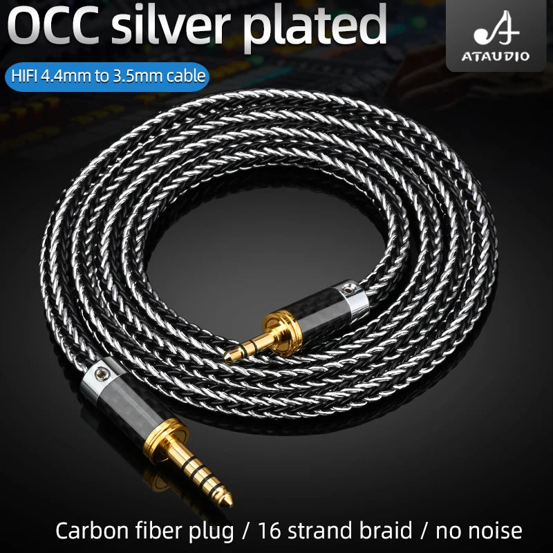 ATAUDIO HiFi 4.4mm to 3.5mm Audio Cable High Quality 16 Shares OCC Sliver Plated 4.4mm to 3.5mm Jack Balance Cable for Amplifier