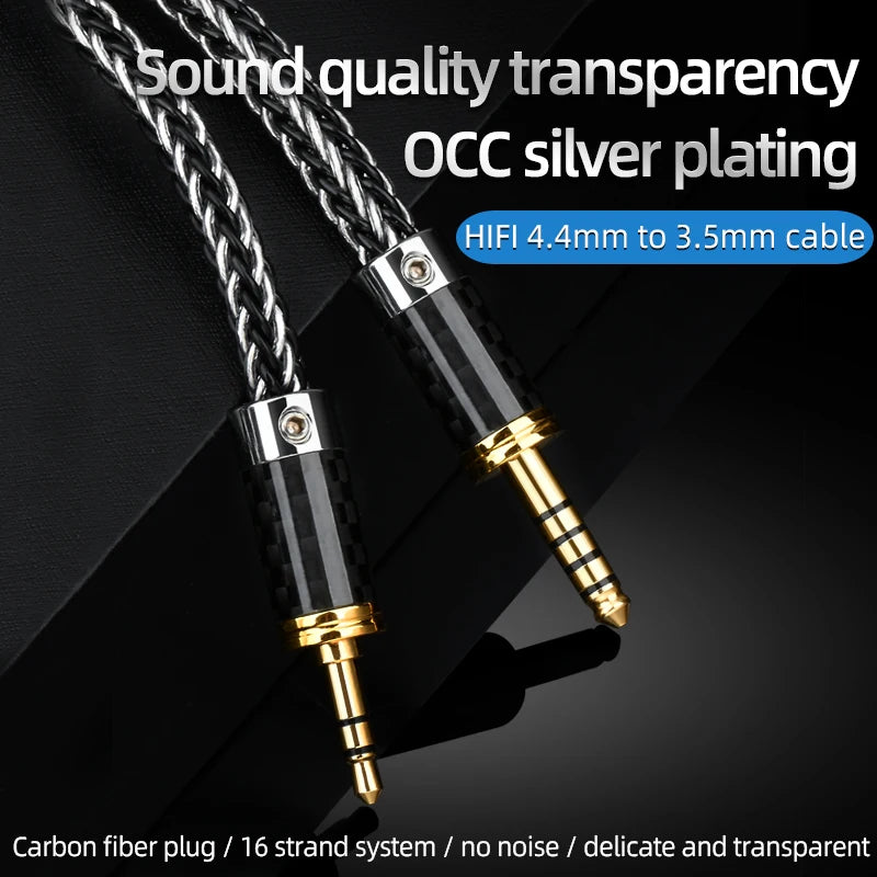 ATAUDIO HiFi 4.4mm to 3.5mm Audio Cable High Quality 16 Shares OCC Sliver Plated 4.4mm to 3.5mm Jack Balance Cable for Amplifier