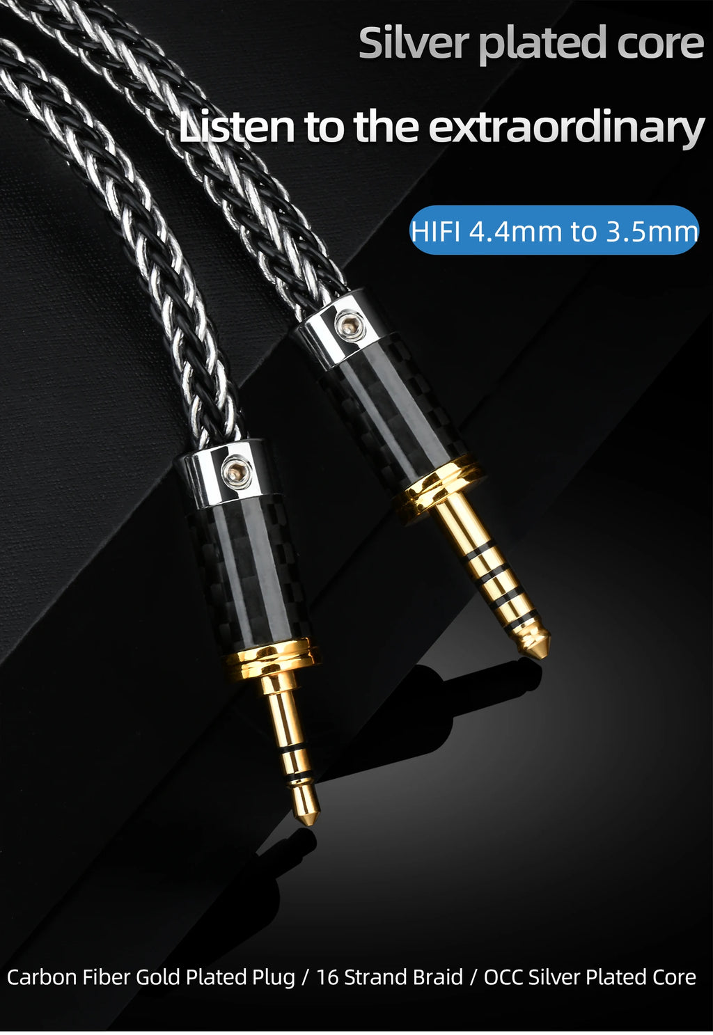 ATAUDIO HiFi 4.4mm to 3.5mm Audio Cable High Quality 16 Shares OCC Sliver Plated 4.4mm to 3.5mm Jack Balance Cable for Amplifier