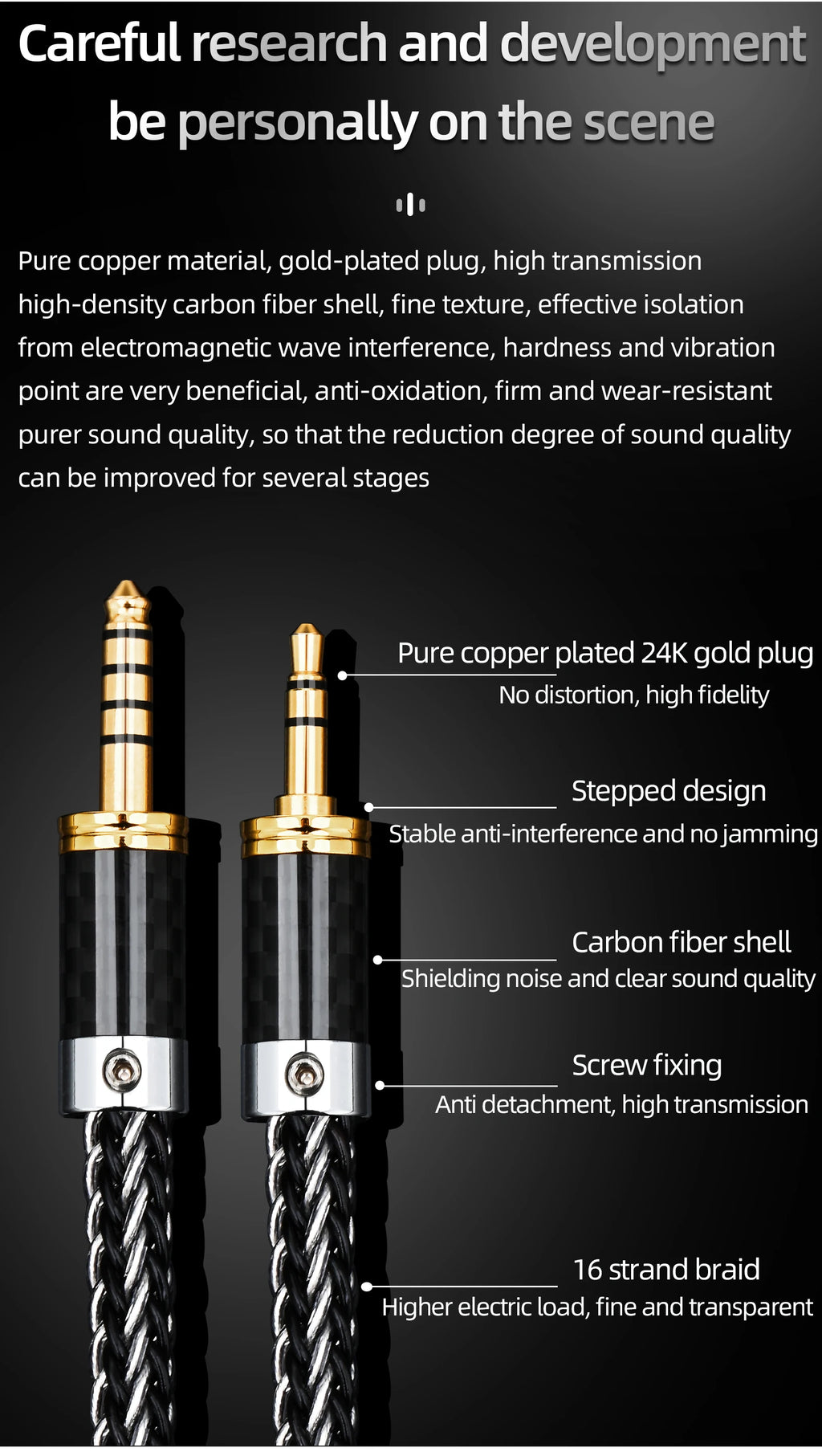 ATAUDIO HiFi 4.4mm to 3.5mm Audio Cable High Quality 16 Shares OCC Sliver Plated 4.4mm to 3.5mm Jack Balance Cable for Amplifier
