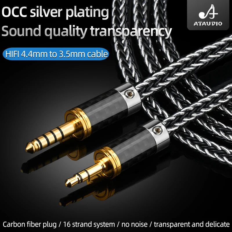 ATAUDIO HiFi 4.4mm to 3.5mm Audio Cable High Quality 16 Shares OCC Sliver Plated 4.4mm to 3.5mm Jack Balance Cable for Amplifier